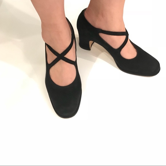 Ferragamo black suede crisscross block heels black - Picture 7 of 7